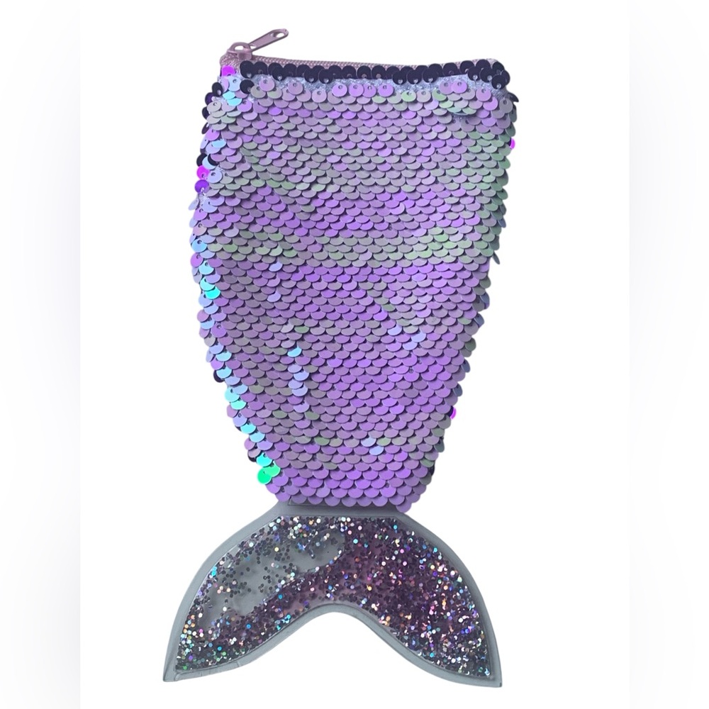 TARA TOYS Purple Pink Mermaid Sequin Zipper Pouch Coin Bag Pencil Bag Cosmetic